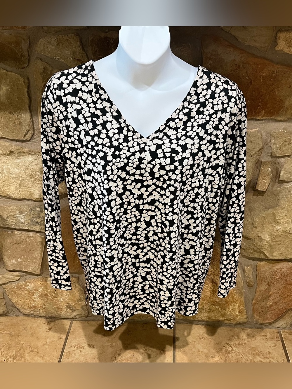 Lands’ End Knit Blouse Women 1X 100% Supima Cotton Pullover Black Beige White